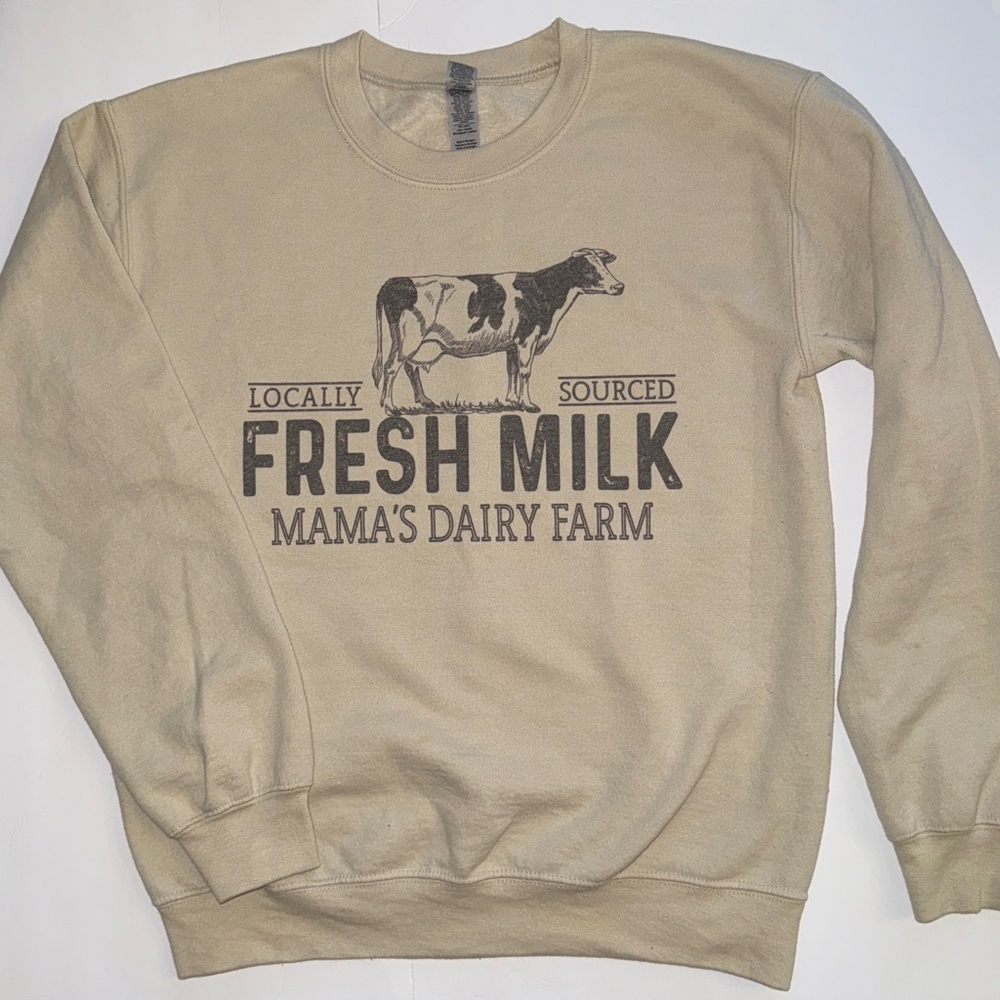 Fresh Milk Mama's Dairy Farm Tan Sweater